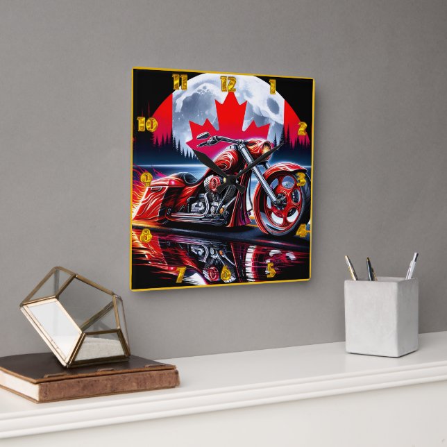 Riding under the Canadian night sky with pride Square Wall Clock (Office)