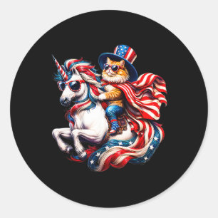 Riding Unicorn Usa Flag Patriotic 4th Of July Classic Round Sticker