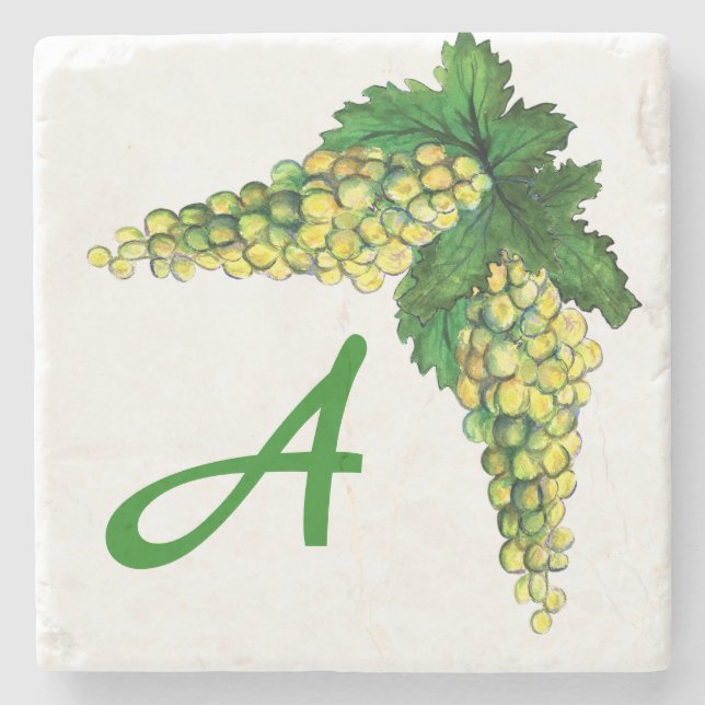 Riesling White Wine Grapes Custom Monogram Stone Coaster (Front)