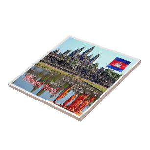 Rif. KH  Cambodia,  Siem Reap, View of Angkor Wat Ceramic Tile