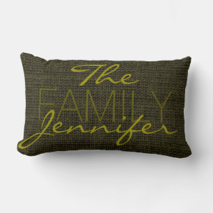Rifle green Burlap Rustic Linen Monogram Lumbar Cushion
