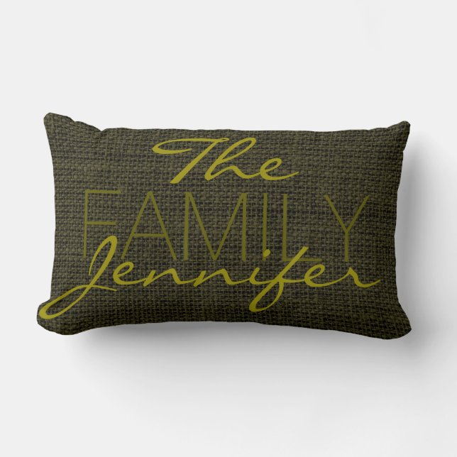 Rifle green Burlap Rustic Linen Monogram Lumbar Cushion (Front)