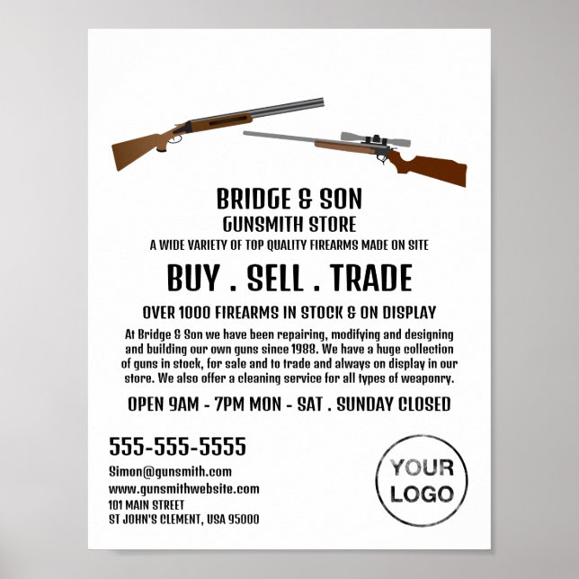 Rifle & Shotgun, Gunsmith, Gunstore Advertising Poster (Front)