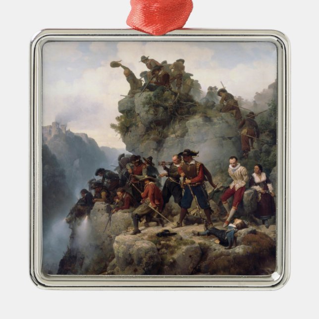 Riflemen Defending a Mountain Pass (Karl Lessing) Metal Ornament (Front)