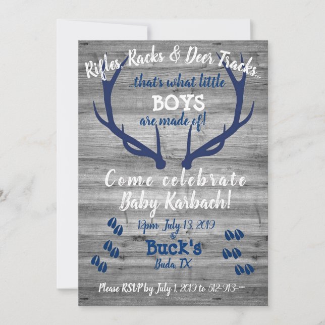 Rifles, Racks and Deer Tracks Shower Invitation (Front)