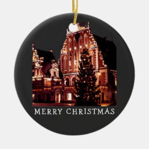 Riga House of the Blackheads with Christmas tree Ceramic Ornament