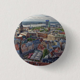 Riga, Latvia cityscape photograph 3 Cm Round Badge