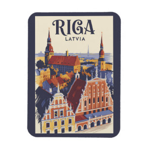 Riga Latvia Illustration Travel Art Vintage Magnet