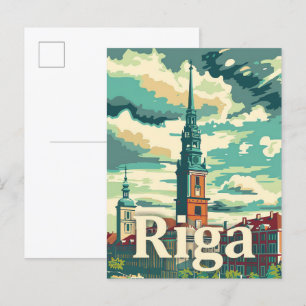 Riga Latvia Vintage Retro Travel Illustration Postcard