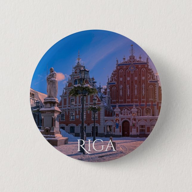 Riga Town Hall Square in winter 6 Cm Round Badge (Front)
