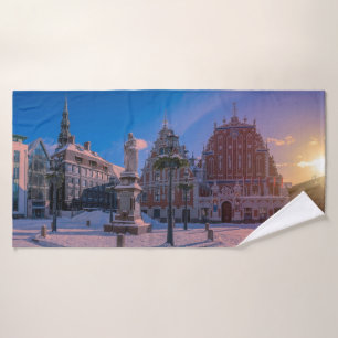 Riga Town Hall Square in winter Bath Towel Set