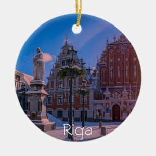 Riga Town Hall Square in winter Ceramic Ornament