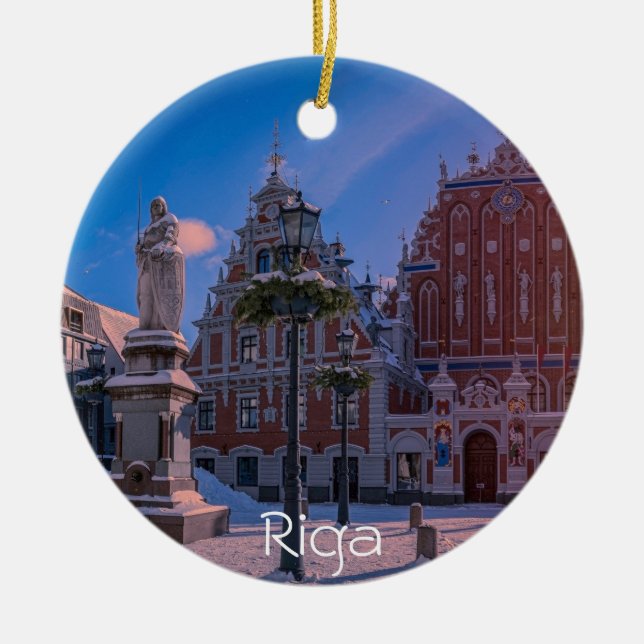 Riga Town Hall Square in winter Ceramic Ornament (Front)