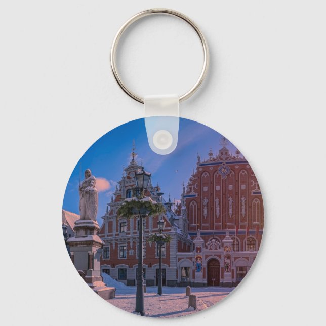Riga Town Hall Square in winter Key Ring (Front)