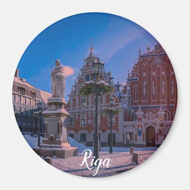 Riga Town Hall Square in winter Square Magnet (Front)