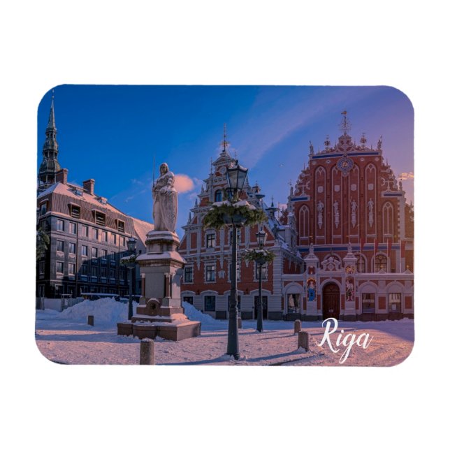 Riga Town Hall Square in winter Square Magnet (Horizontal)