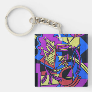 Right Brain Left Brain-Hand Painted Abstract Art Key Ring
