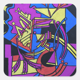Right Brain Left Brain-Hand Painted Abstract Art Square Sticker