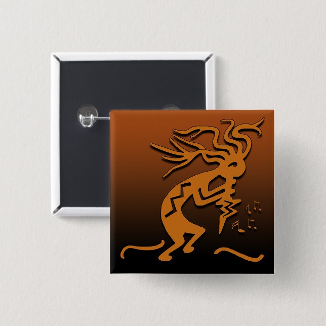 Right Facing Flute Playing Kokopelli Musician 15 Cm Square Badge (Front & Back)