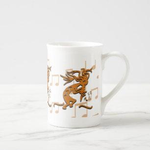Right Facing Kokopelli Musician With Musical Notes Bone China Mug
