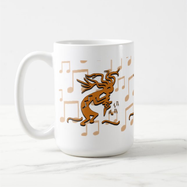Right Facing Kokopelli Musician With Musical Notes Coffee Mug (Left)
