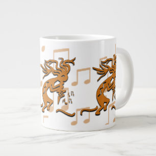Right Facing Kokopelli Musician With Musical Notes Large Coffee Mug