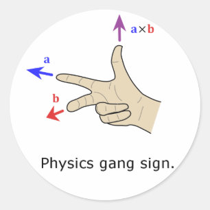 Right hand rule cross product Physics gang sign Classic Round Sticker