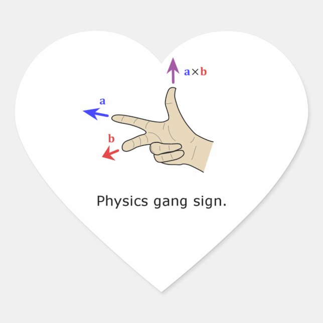 Right hand rule cross product Physics gang sign Heart Sticker (Front)