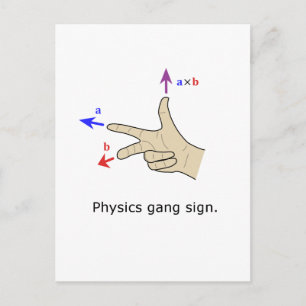 Right hand rule cross product Physics gang sign Postcard