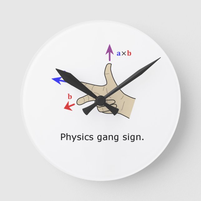 Right hand rule cross product Physics gang sign Round Clock (Front)