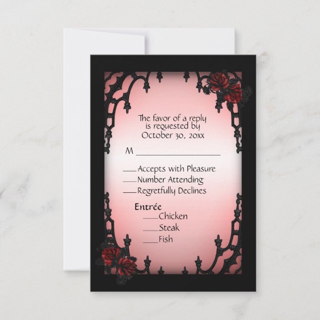 Right Top Red Rose Gothic RSVP with Menu Choice (Front)