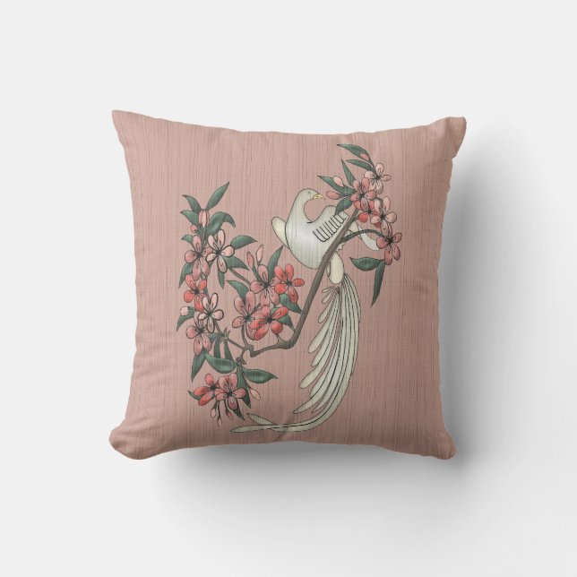 Right White Bird - Cherry Blossoms 2 Peach Cushion (Front)