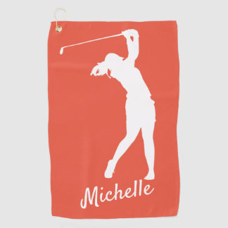 Righthanded "golfer Michelle" orange red Golf Towel