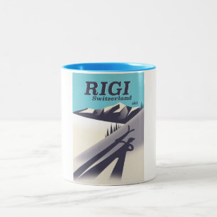 Rigi Switzerland ski travel poster Two-Tone Coffee Mug
