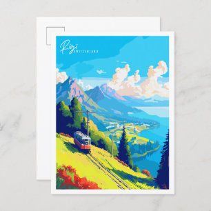 Rigi Switzerland vintage travel illustration Postcard