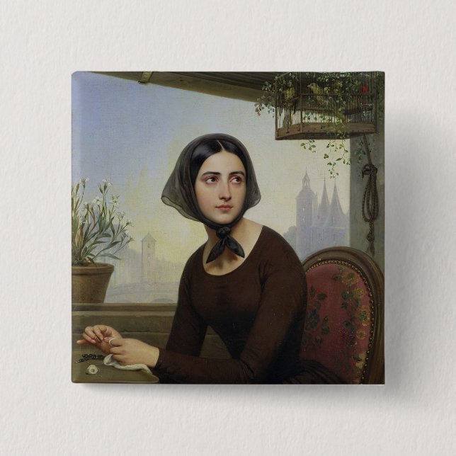 Rigolette Trying to Distract herself 15 Cm Square Badge (Front)