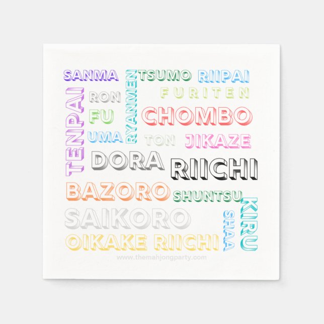 Riichi mahjong napkin - one font, many colours (Front)