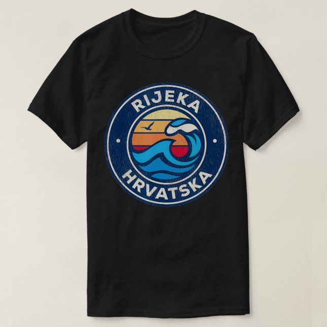 Rijeka Croatia Vintage Nautical Waves Design  T-Shirt (Design Front)