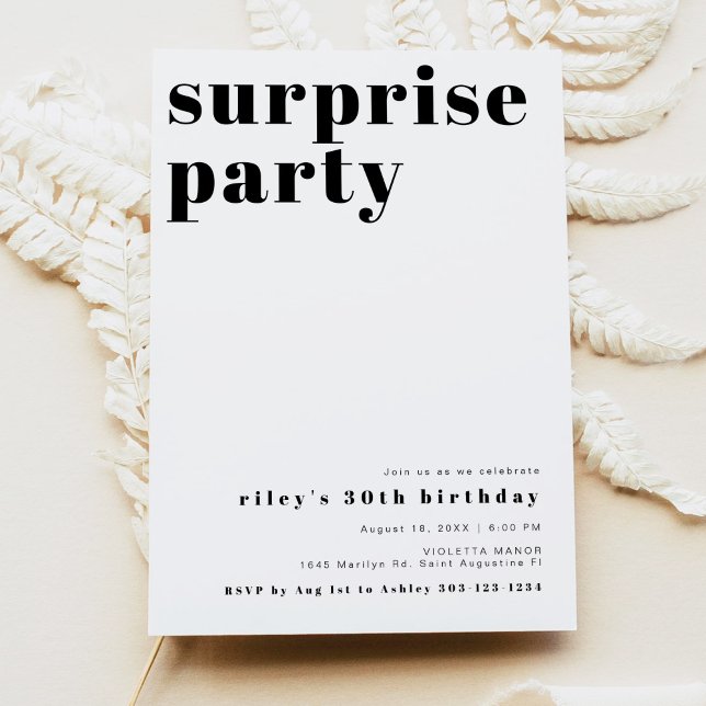 RILEY Bold Contemporary Surprise Birthday Party Invitation (Creator Uploaded)