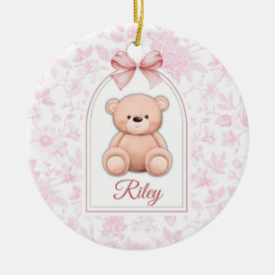 Riley Custom Pink Teddy Bear Nursery Design Ceramic Ornament