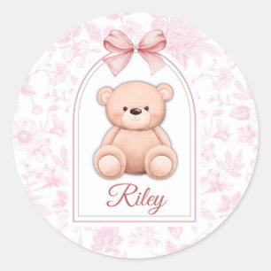 Riley   Custom Pink Teddy Bear Nursery Design  Classic Round Sticker
