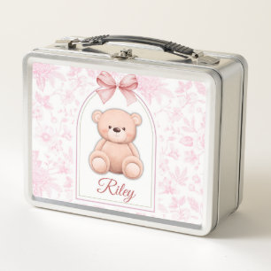 Riley Custom Pink Teddy Bear Nursery Design Metal Lunch Box