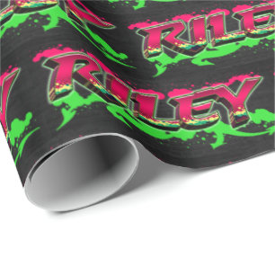 Riley First Name Name Graffiti red green Wrapping Paper