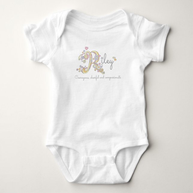 Riley girls name meaning R monogram baby apparel Bodysuit (Front)