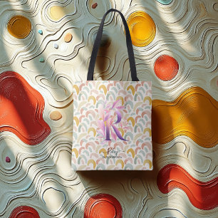 Riley's Radiant Rainbows - Boho Floral Monogram R Tote Bag