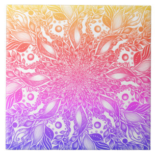 Rinbow ombre leaf mandala ceramic tile