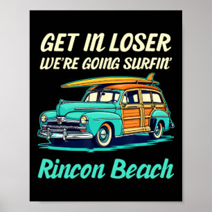 Rincon Beach California Surf Girl Women Men Vintag Poster