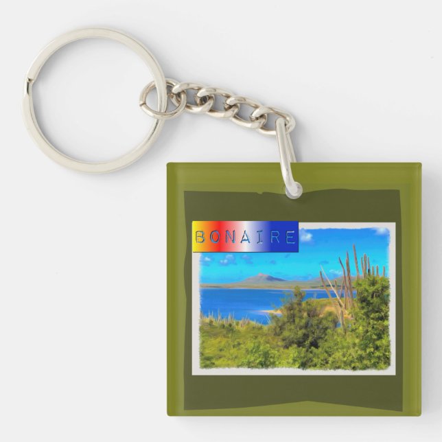 Rincon, Bonaire Watercolor Key Ring (Front)