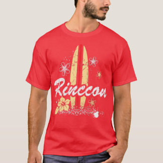 Rincon California Beach With Surfboard Distressed  T-Shirt
