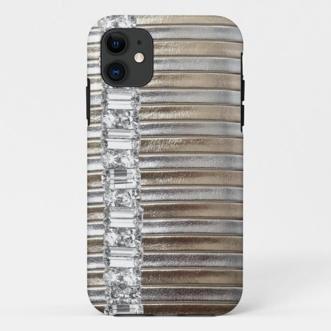 Rinestones Silver & Gold  faux Leather IPHONE CASE (Back)